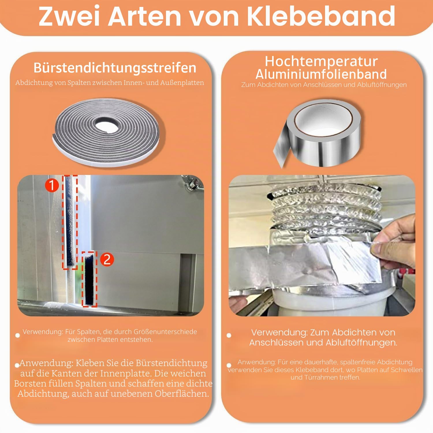 Türabdichtung für Mobile Klimageräte, 6 Stück Verstellbare Klimaanlage Balkontürabdichtung (bis 240 cm) mit Φ13cm Abluftschlauch für Schiebetür,Φ 13cm/15cm Kompatibel,Montage Ohne Bohren
