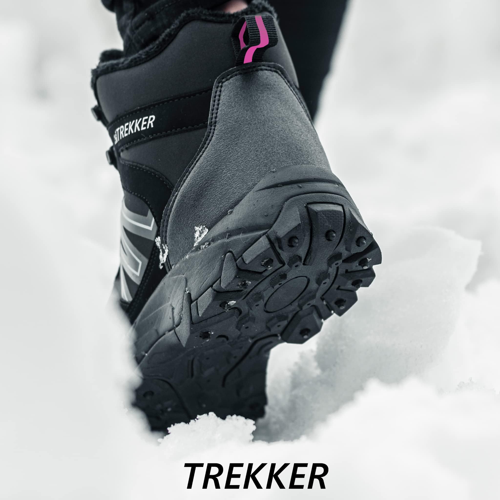 Nordic ProStore Winterschuhe mit Spikes, Winterboots Damen Gefüttert mit Stahl Spikes, Wasserfeste Winterstiefel Damen und Herren, Wasserdicht Warme Winterschuhe Frauen Unisex, Pink