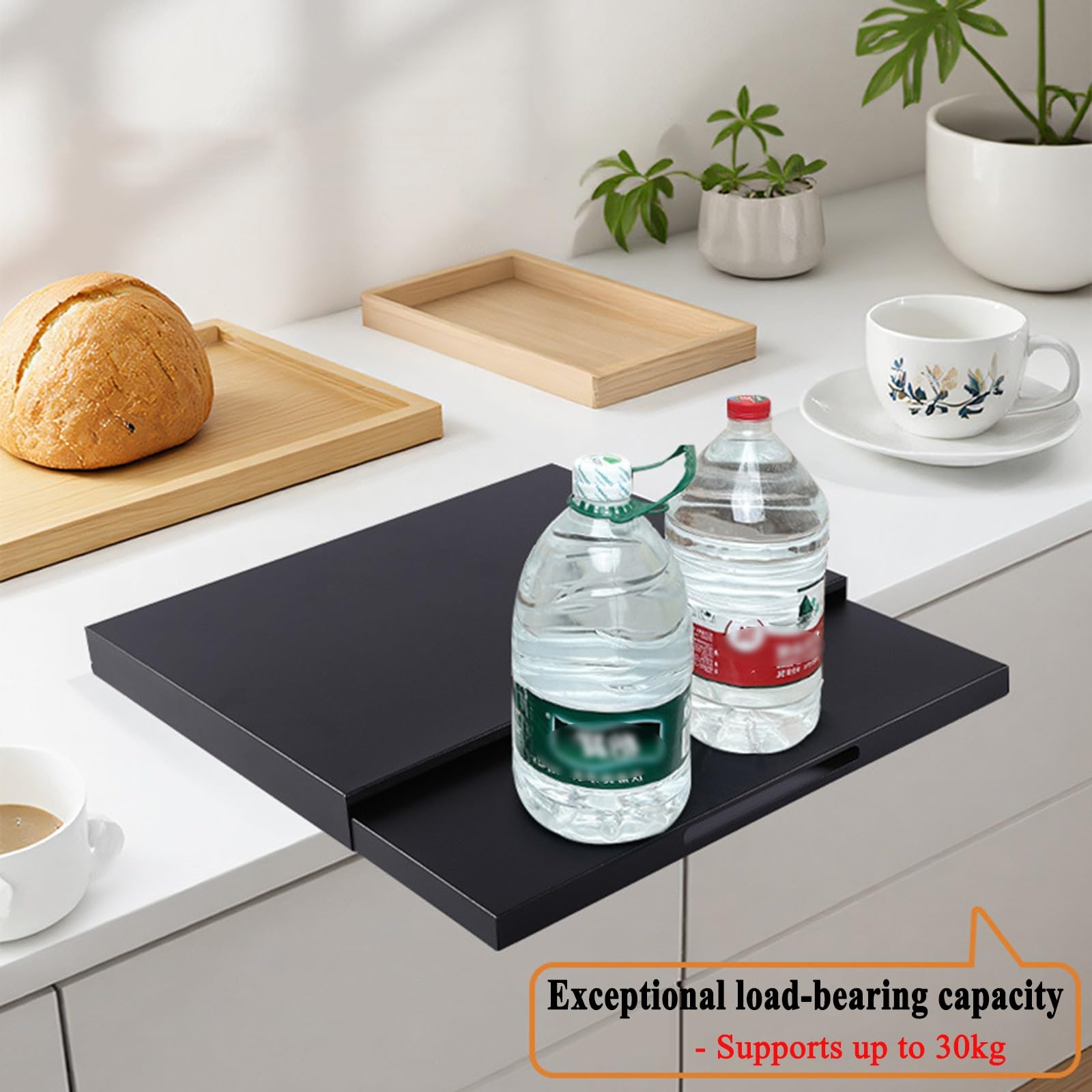 Support de Comptoir pour Micro-Ondes, Acier Organisateur Coulissant et Rétractable pour Micro-Ondes, Station À Café et Rangement D'appareils Électroménagers Étagère Extensible, Blanche