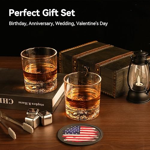 Miniatura 8 de Juego de 4 vasos de whisky de 11 onzas con 8 cubos de hielo de acero inoxidable y 4 posavasos de silicona, multiusos, para cóctel, vodka, licor y