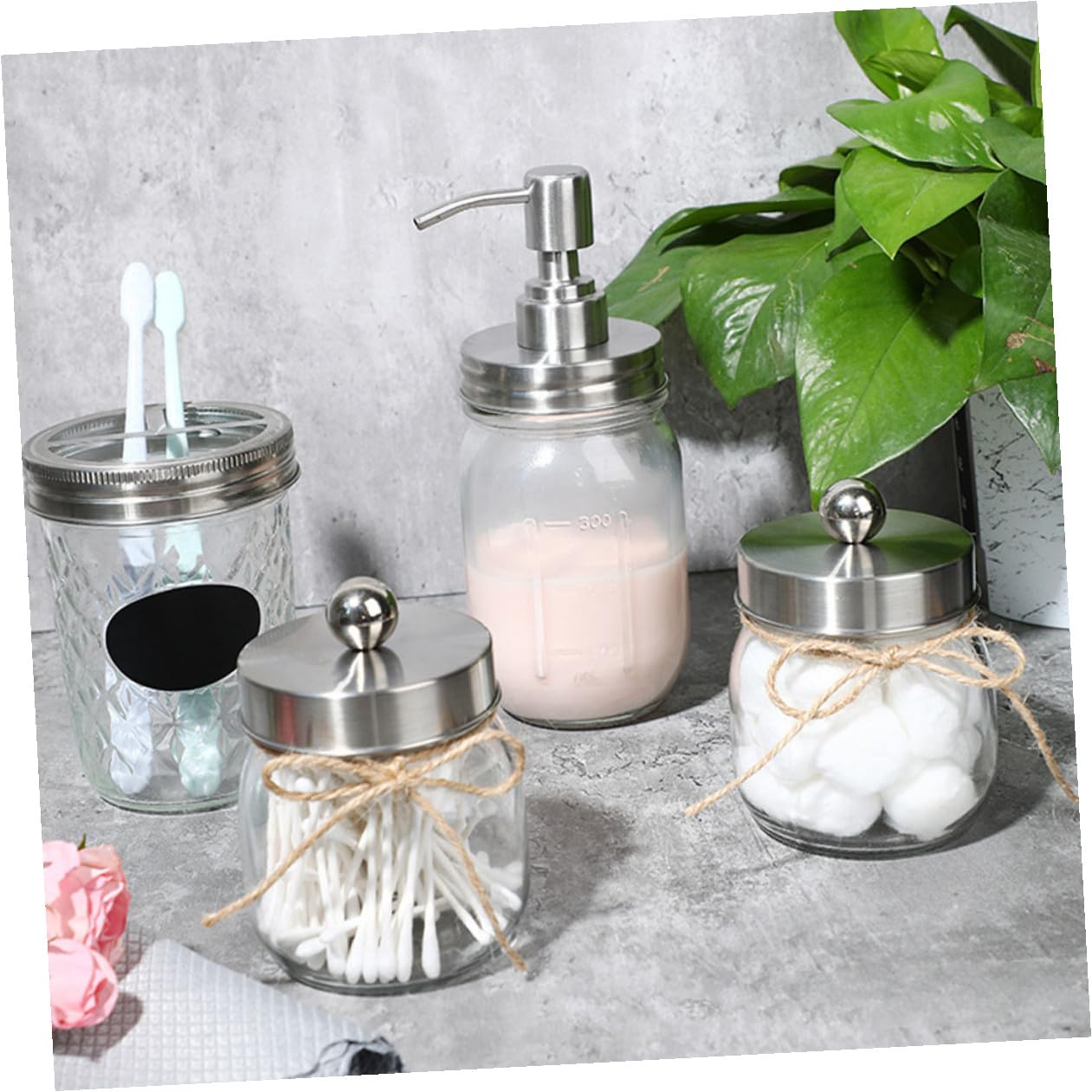 Toyvian Juego de Accesorios de Baño de Vidrio Plata y Soporte para Hisopos Vaso para Cepillo de Dientes Adecuado para Uso en Baño y Hotel para Uso en Baño y Hotel