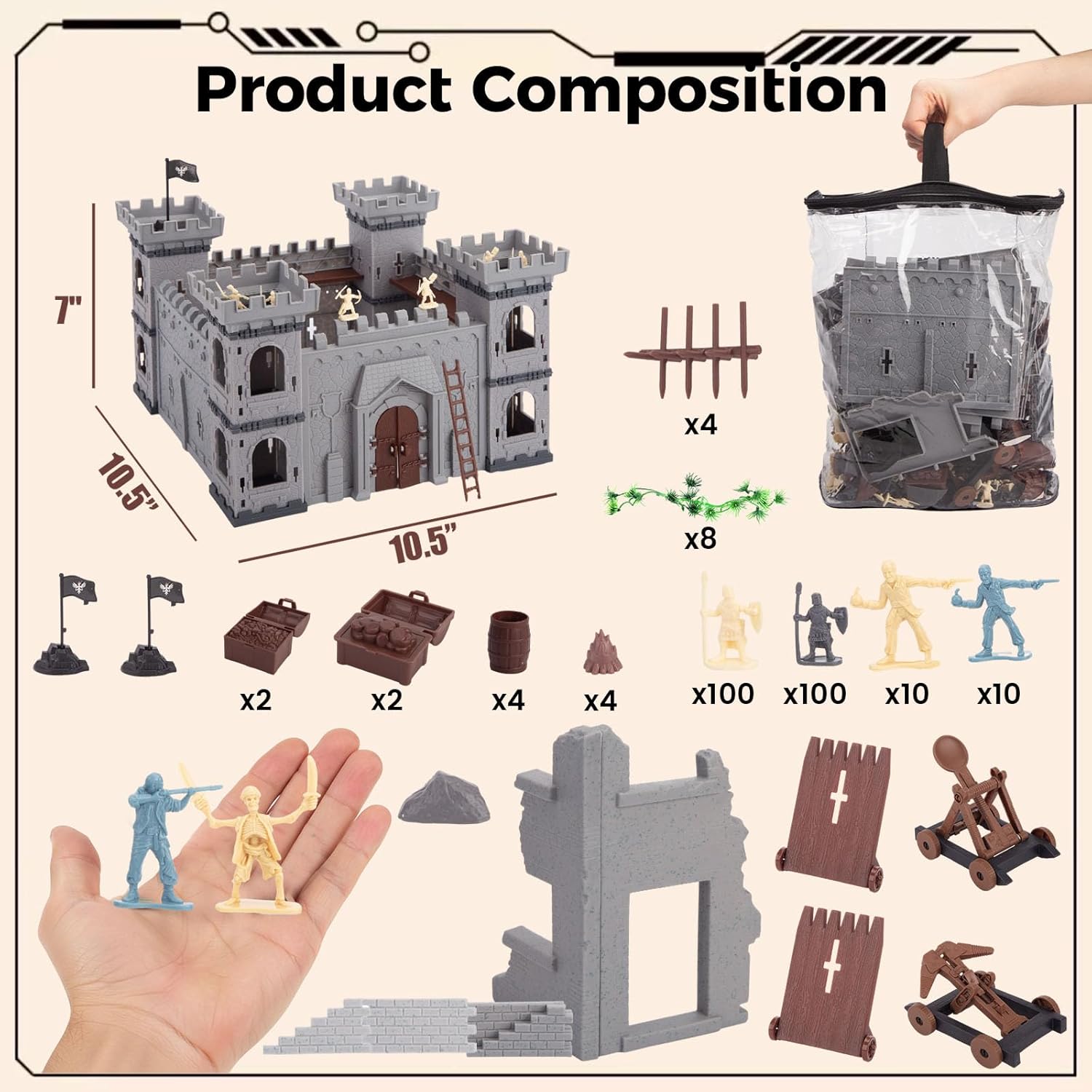 3 otters 310PCS Military Soldier Playset, Toy Soldiers Medieval Knight Army Men Pirate Castle Model Assembly for Boys Birthday Party Gift