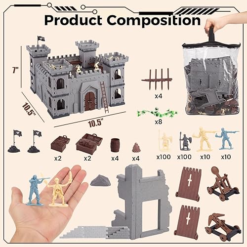 Miniatura 6 de 3 otters Juego de 310 soldados militares, soldados de juguete, caballero medieval, ejército, hombres, castillo pirata, modelo de ensamblaje para