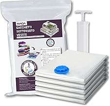 5 Vacuum Bags Clothes + Vacuum Pump, Size: 50 x 70 cm – Excellent for Season Change, Reusable Vacuum Bags for Blankets, Duvets, Pillows, Bedsheets, Clothes