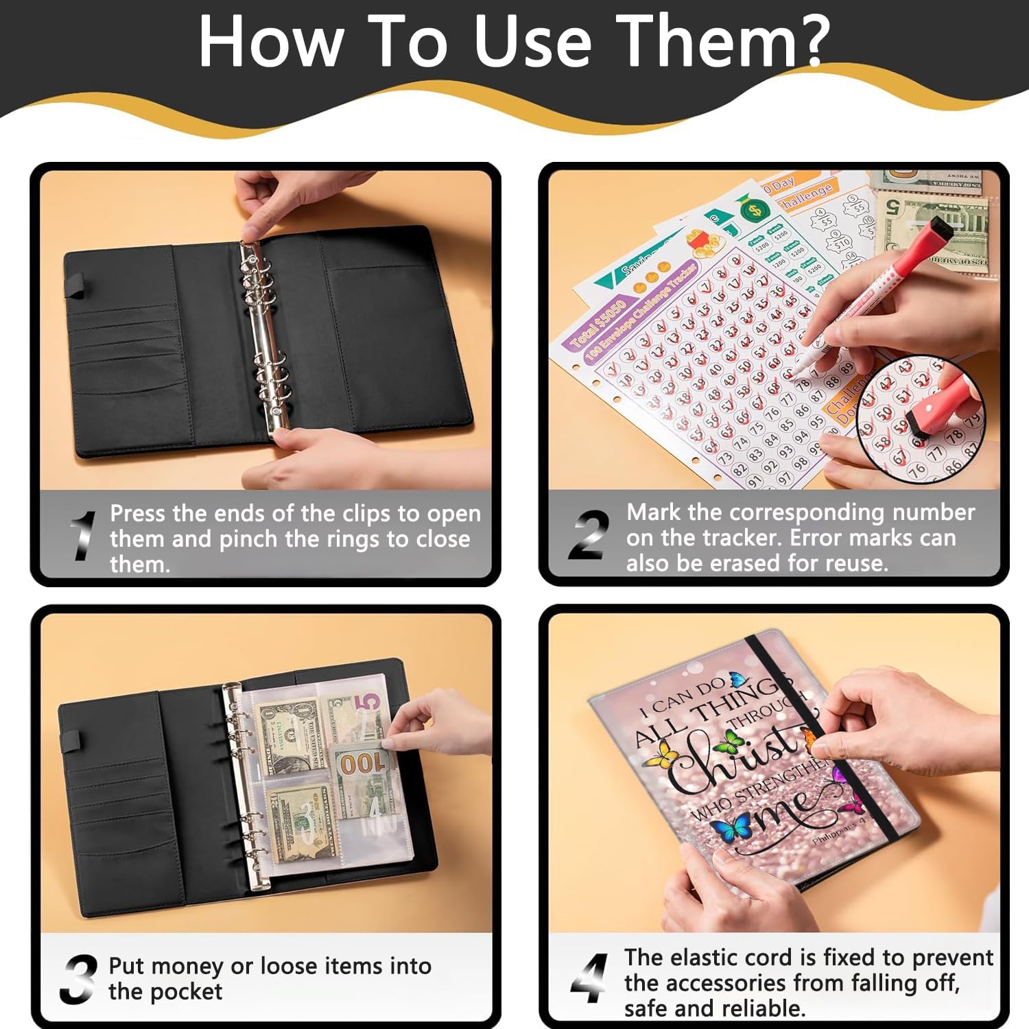 100 Envelopes Money Saving Challenge, Money Saving Budget Binder with Cash Envelopes, Motivational Process to Save $5050, A5 Saving Challenge Book,Bible Verse Pink Phil 4-13 Butterfly