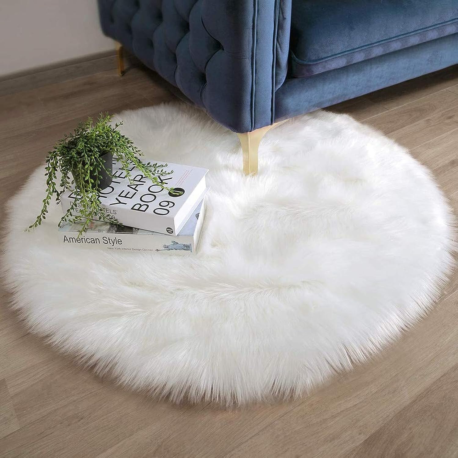 MDINC Soft Faux Fur Wool Living Room Sofa Carpet White Round Area Rug Fluffy Sheepskin Mat Indoor Ultra Soft Fluffy Bedroom Floor Sofa Living Room, 60 * 60cm
