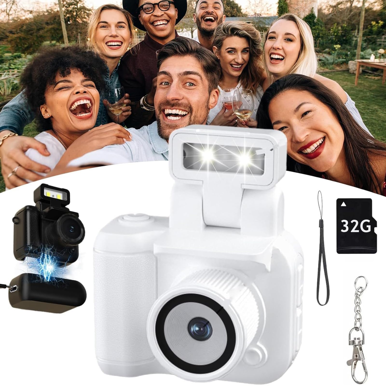 Retroscope - Retroscope Mini Camera, 2025 New Upgarde - 1.44-Inch HD 1080p Screen - Mini Vintage Camera, 90° Flip Flash, Retrosnap Mini Camera, Retros cope Camera with 8 Filters (White,32G Card)
