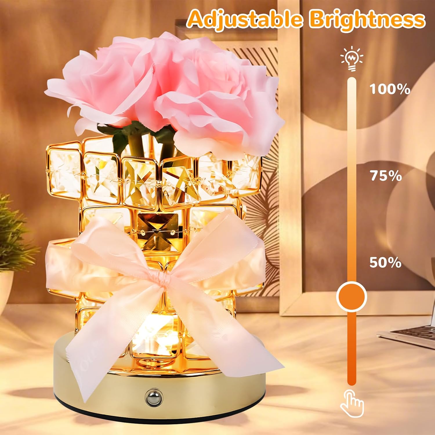 Tulip Flower Lamp, Rechargeable Cordless Touch Table Lamp, Touch Dimming Night Light, LED Flower Table Lamps, Romantic Decor for Bedside Nightstand (Rose-Pink)