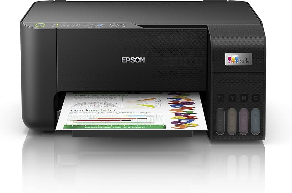 Epson EcoTank L3250 Impressora de tanque de tinta doméstica A4, colorida, impressora 3 em 1 com conectividade WiFi e aplicativo SmartPanel, preta, grande