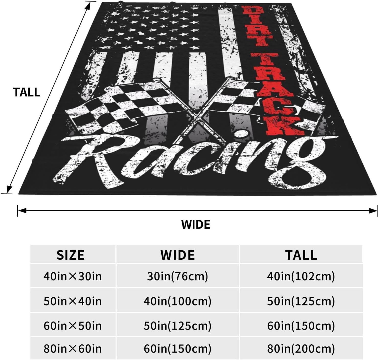 American Flag Dirt Track Racing Car Bike Driver Racer Blanket Throw Blankets Soft Flannel Lightweight Throws for Couch Bed All Seasons 60"x50"