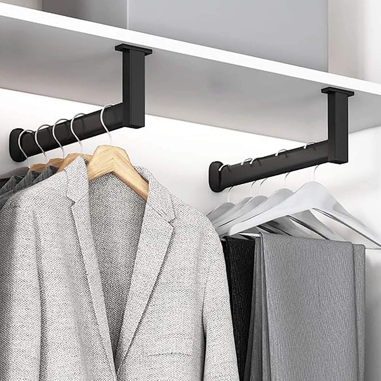 Asta Appendiabiti Regolabile in Altezza - A Forma di L, Lunga 15 Cm - 140 Cm, con Kit Completo, Asta Porta Abiti in Metallo Espandibile (60 Cm (23 5