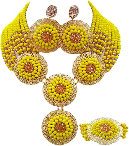 Juego de joyas de cuentas africanas, collar y aretes de boda nigerianos para mujer