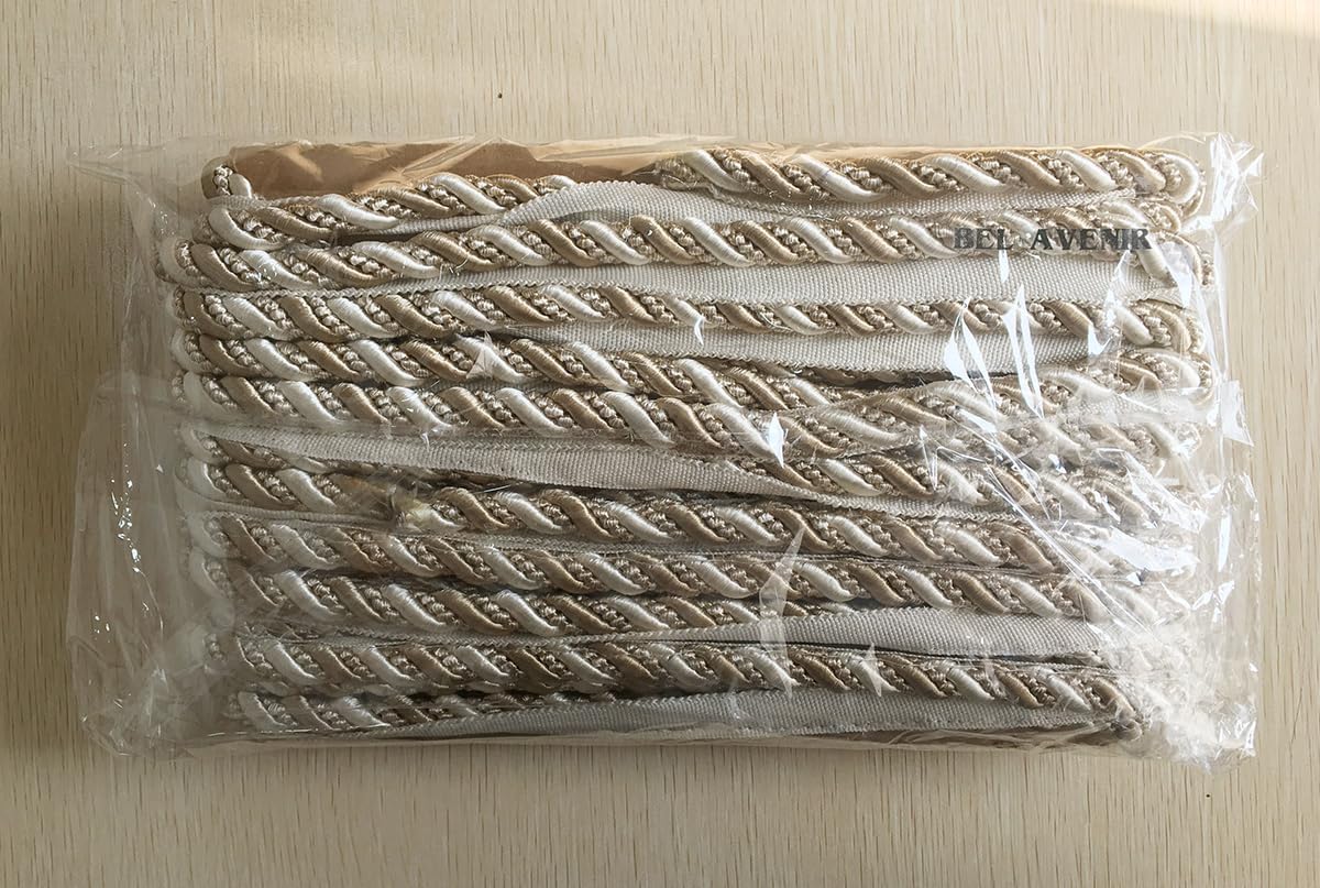 BEL AVENIR 0.43 inch 13 Yards Twisted Lip Cord Trim Basic Sewing Luxury Multicolor Handmade Crafts DIY Crafts Decoration Edge Piping Embellishments (Beige)