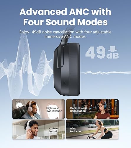 Miniatura 3 de Edifier W820NB Plus Gen 2 Auriculares inalámbricos sobre la oreja con cancelación de ruido, -49 dB ANC, audio LDAC de alta resolución, 88H