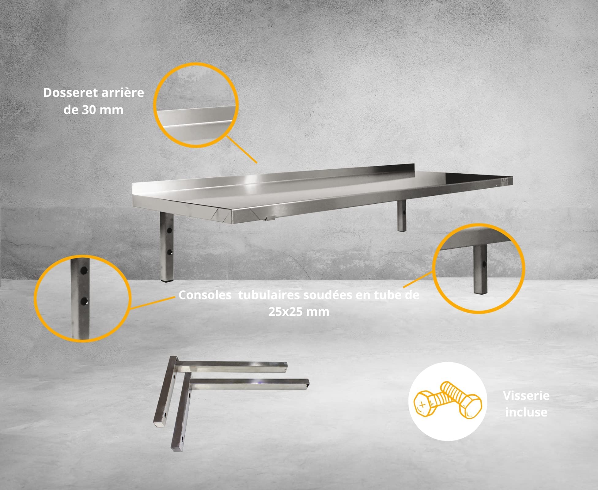 L2G – Étagère Murale Pleine en Inox avec Consoles Fixes | 1400x400x250mm | Robuste & Idéale pour Cuisine Professionnelle