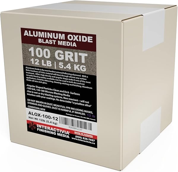 #100 Aluminum Oxide - 12 LBS - Medium Premium Long-Lasting Sand Blasting Media, High Abrasive Force Sand Blaster Sand for Metal, Glass, Stone or Wood, Sandblasters, Blasting Cabinet, Blasting Guns