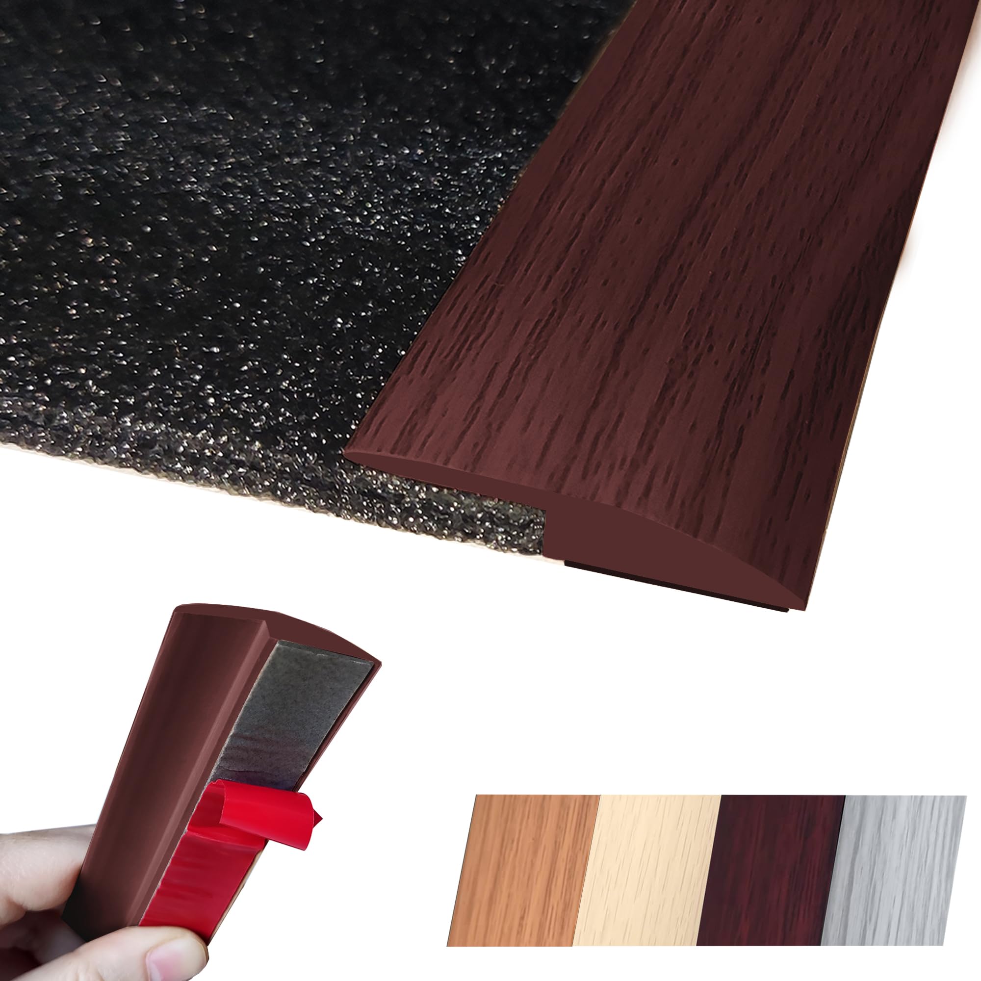 1/5 inch Height Floor Transition Strip, Self Adhesive Carpet Wood Tile Vinyl Flooring Laminate Transition Cover Edge Trim Gap Doorway Threshold for Uneven Floors (40 inches, Red Wine)