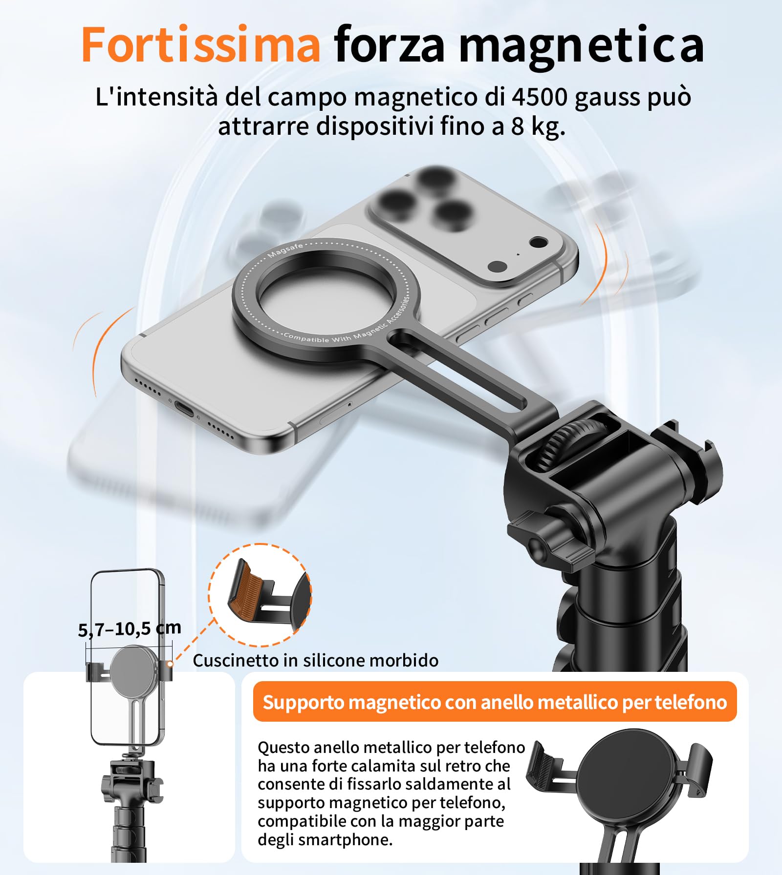 XXZU 187cm Magnetico Treppiede Smartphone, Leggero Treppiede Fotocamera con Telecomando e Supporto Magnetico, Treppiede in Alluminio Portatile da Viaggio per iPhone/Android/Fotocamera/Proiettore