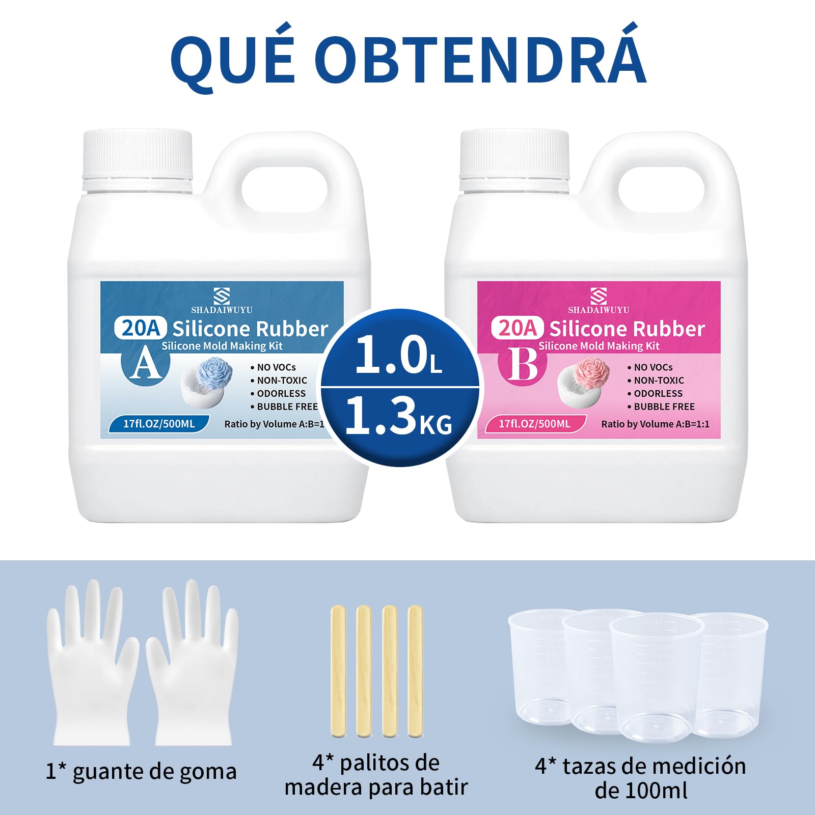 Silicona para Moldes 20A,1,25KG Silicona Liquida Transparente,Mezclado 1:1 de Caoutchouc de Silice para Moldes de Curado Rápido para Artesanías de Jabón a Mano, Velas, Moldes de Resina