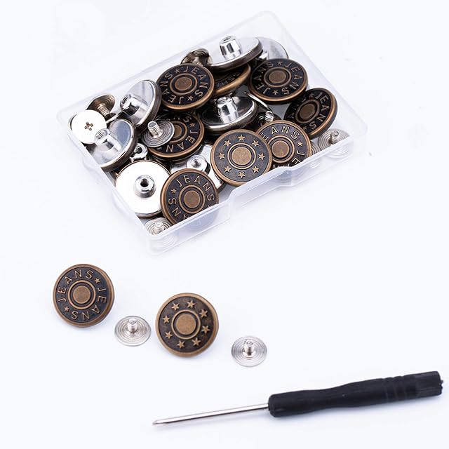 AIEX 20 Pcs 17mm Jean Buttons Replacement No Sew Removable Metal Jeans Buttons for Denim Clothing Jeans Pants Bags(Bronze, 2 Patterns)