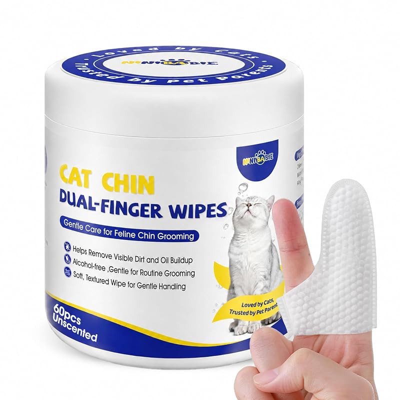 Lenços de limpeza para queixo de gatos Ninibabie com luva de dois dedos, sem fragrância, 60 unidades