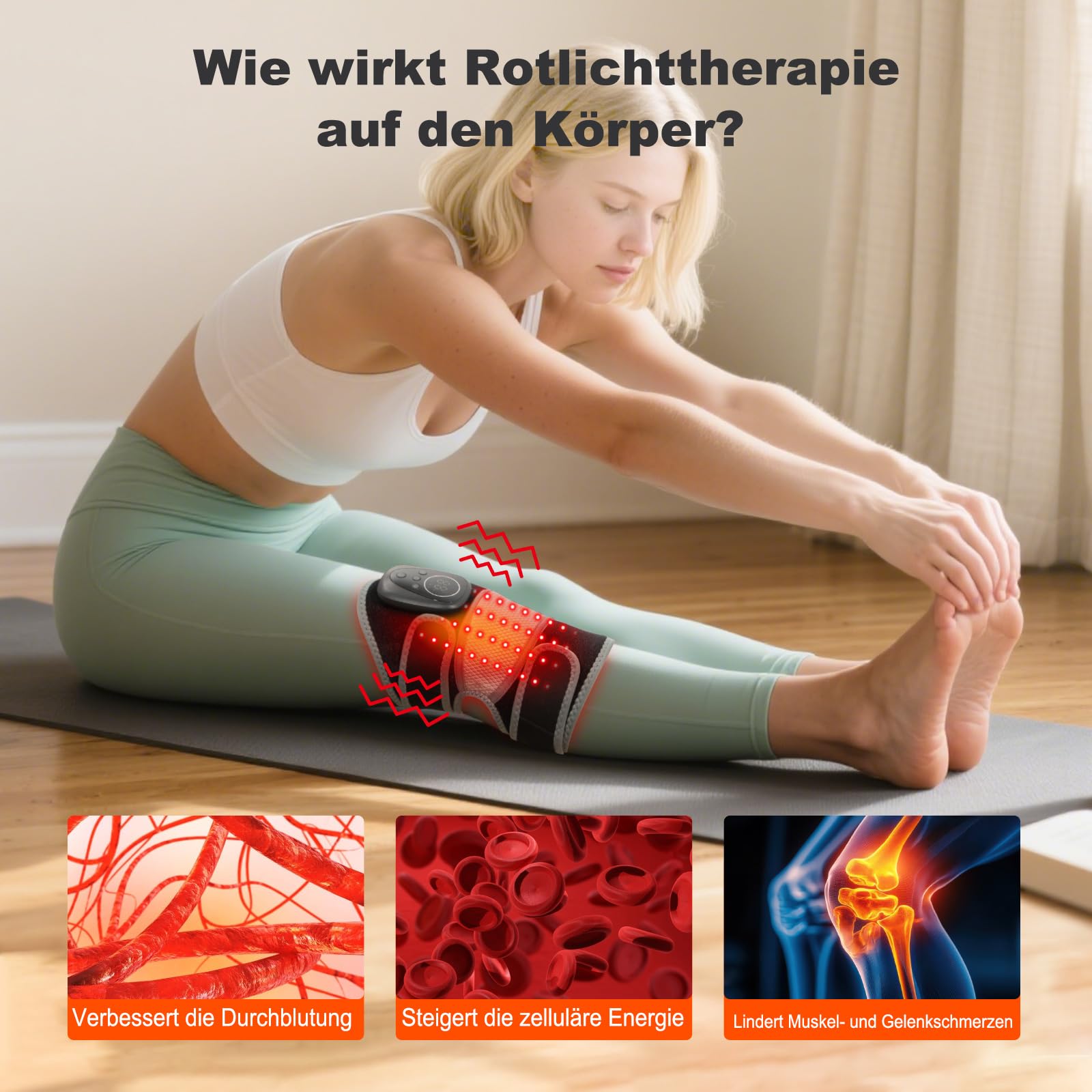 HONGJING Rotlicht-Heizknie-Massagegerät zur Schmerzlinderung, 5 Massageintensitäten, 6 Heizstufen und Timer, verstellbare Stütze für Frauen und Männer zur Entspannung von Knie und Schulter