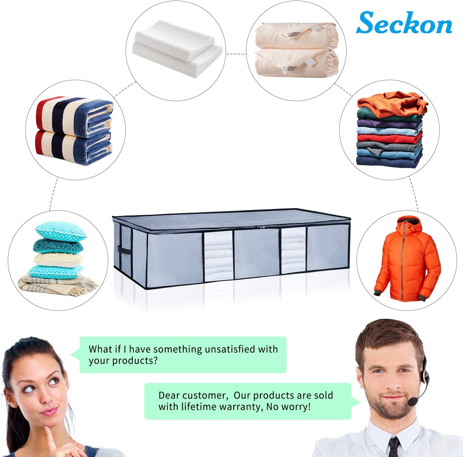 Under-Bed Storage Organizer [3 Pack] Large Capacity Clothing Storage Bags with Strengthened Handles and Clear Window