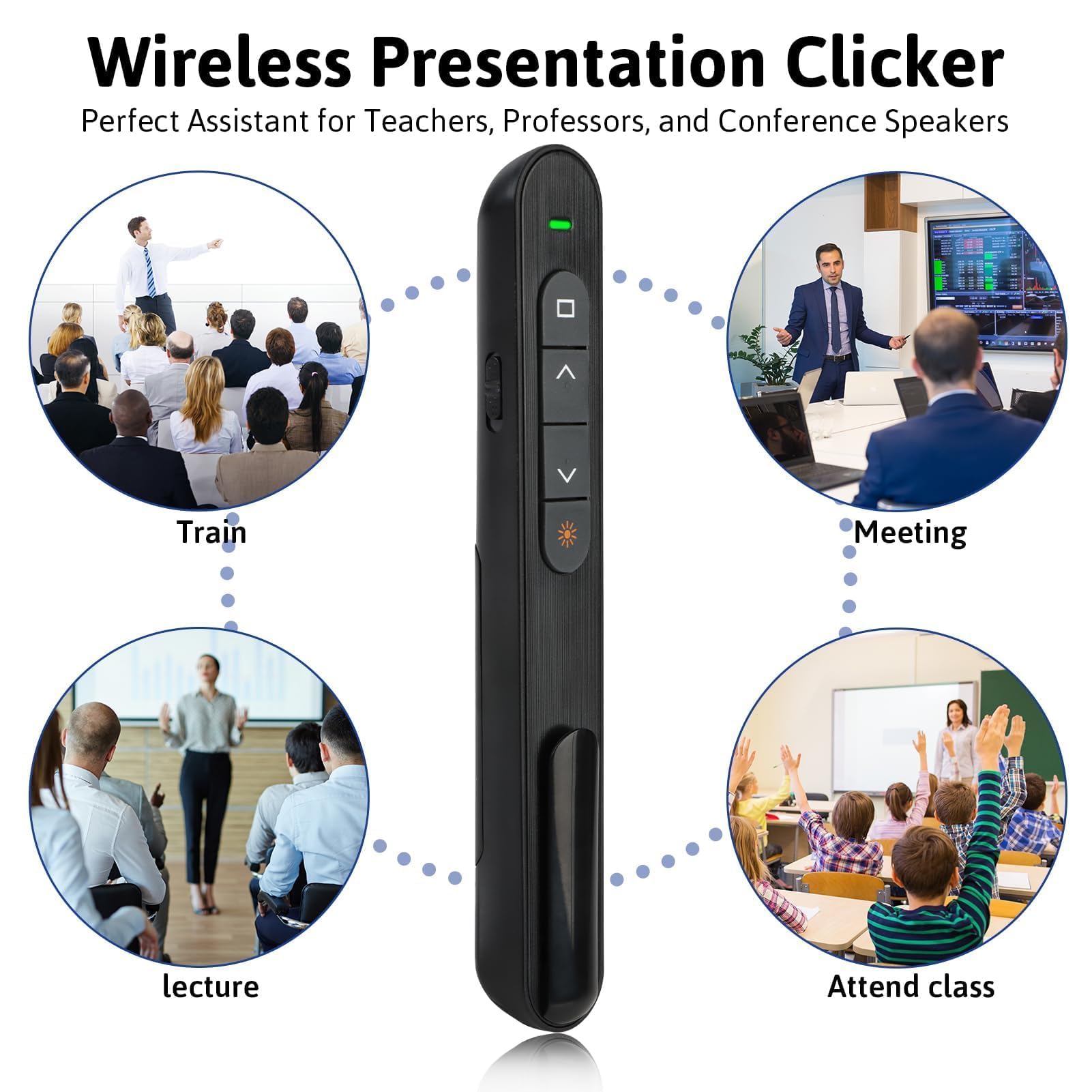 Pilot USB do komputera Powerpoint, prezentacja pilota 100M | USB Zapette Clicker PC, bezprzewodowy Bluetooth, 2,4 GHz, do Windows/Mac PC, czarny