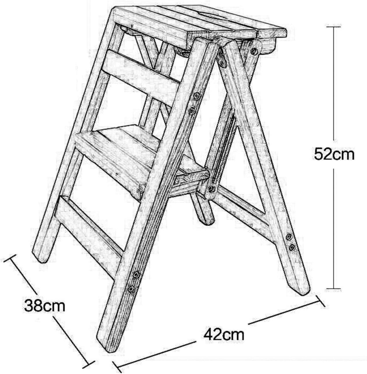 Folding Fold Up Library Steps Multifunctional Wooden Ladder Stool Kitchen Office Use Ladder Chair with 2 Steps - Wood Color 150kg Capacity