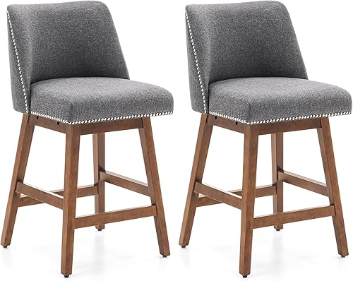 Juego de 2 taburetes de bar de altura de mostrador, taburete de bar giratorio de 26 pulgadas de alto con respaldo, taburete de bar tapizado de tela