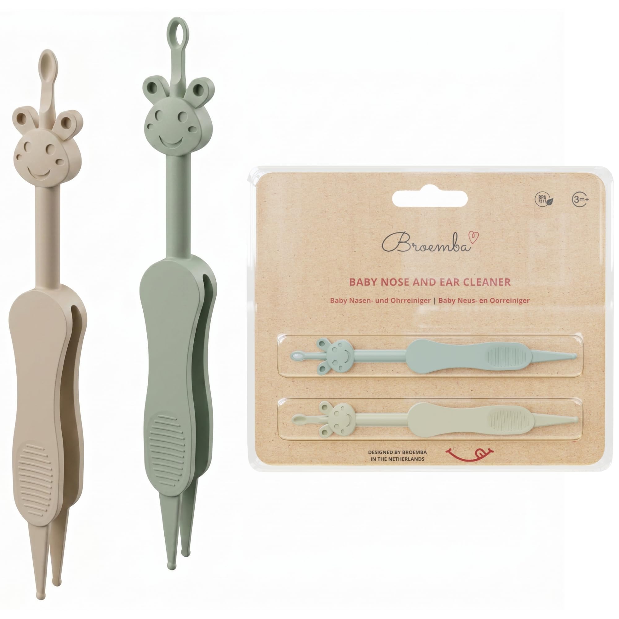 Broemba Baby Nose & Ear Cleaner Tweezers 3-in-1 BPA-Free Green/Beige