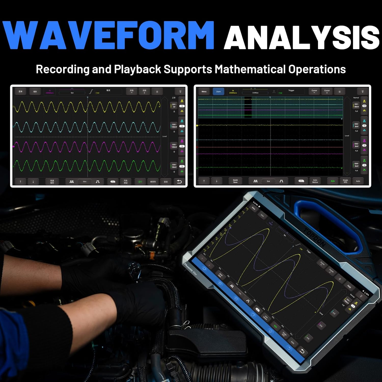 TOPDON Phoenix Scope, 4 Channel Oscilloscope with Accessories, Works with Phoenix Max/Smart/Elite Diagnostic Tools, 23 Auto Measurements & Waveform Analysis