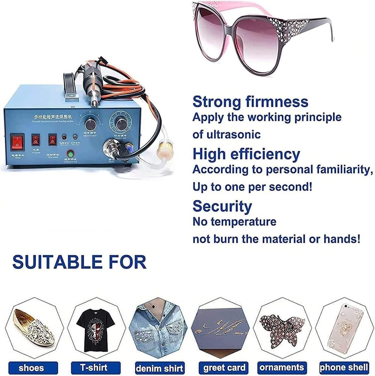 500W Rhinestone Applicator, Pearl Beads Setting Machine, 80 Pieces/Minute Hotfix Rhinestone Press Fixing Machine, for Clothing, Shoes, Decorations