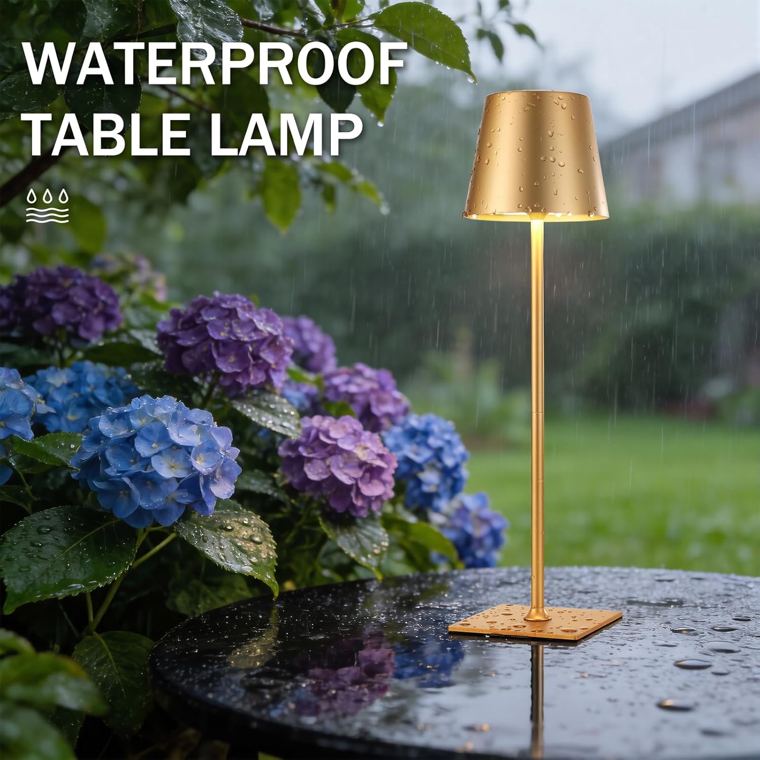 Gold Cordless Rechargeable Table Lamp, 4 Pack Portable Desk Lamp with 5000mAh Battery, Touch Control Stepless Dimming, Wireless Night Light for Dining, Outdoor Camping, Coffee Shop, Waterproof Design