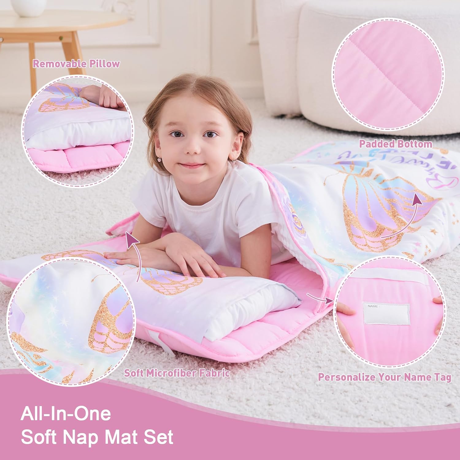Extra Large Kids Sleeping Bag, Toddler Nap Mat with Pillow & Blanket, Soft Sleeping Mat for Daycare and Preschool