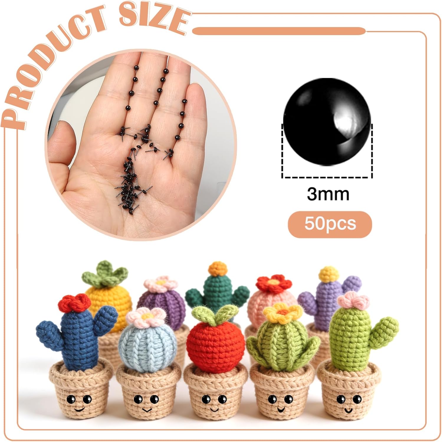 TOAOB 50pcs 3mm Black Needle Felting Glass Eyes Tiny Crocheting Eye for Crafts Dolls Decoys Sewing Plush Animals Felting Supplies