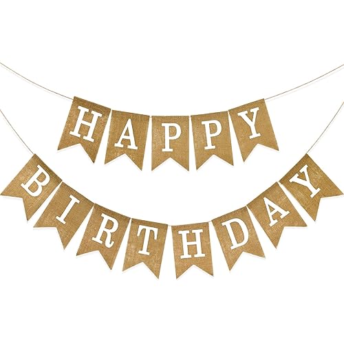 Anwyll Happy Birthday Banner,NO-DIY Burlap Happy Birthday Banner Sign,Happy Birthday Party Decoration,Rustic Happy Birthday Banner Bunting for Men Women Boy Girl Birthday Celebration Party Backdrop