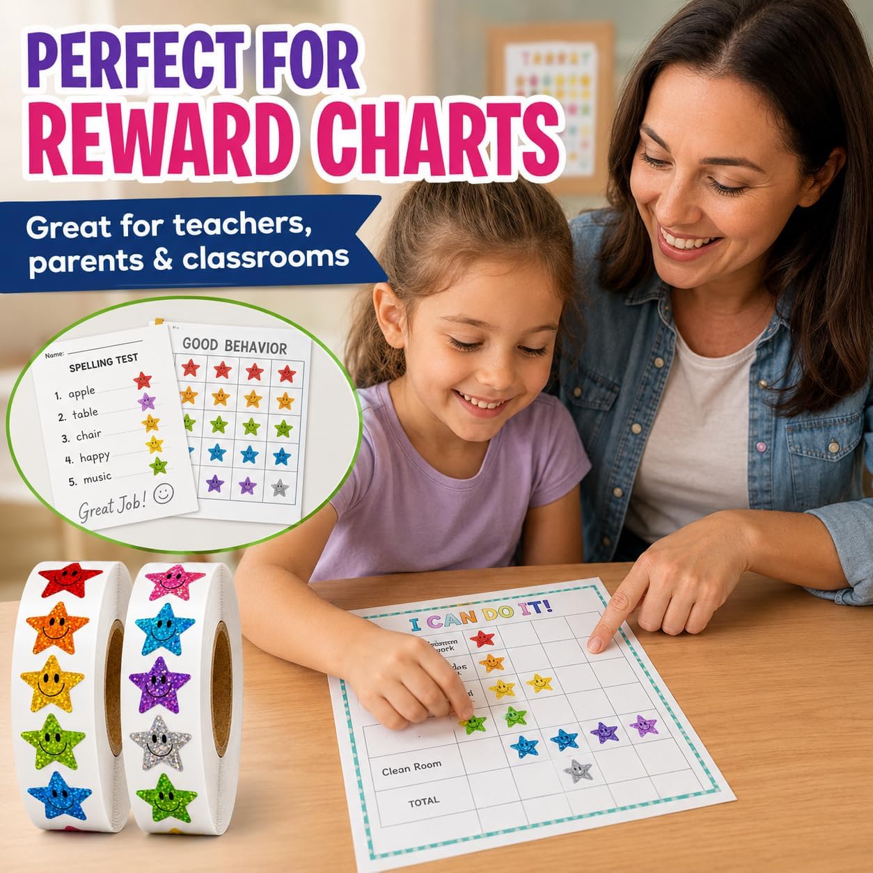 1000 PCS Glitter Star Stickers for Kids, 1 Inch image 5