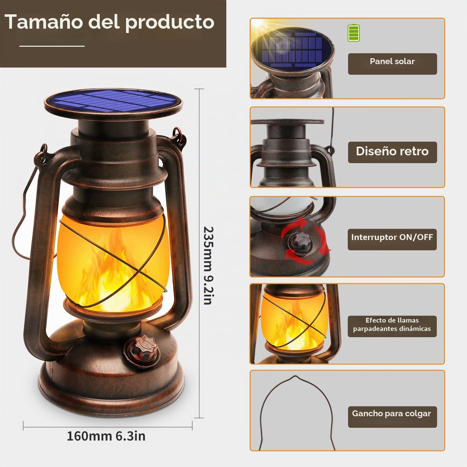 Shinmax Linterna Solar para Exterior 2 Piezas Retro Linternas Solares Colgante Efecto Llama Luz Solar Impermeable Vintage Led Linterna Lámparas Solares al Aire Libre Para Porche, Patio, Jardín,Camping