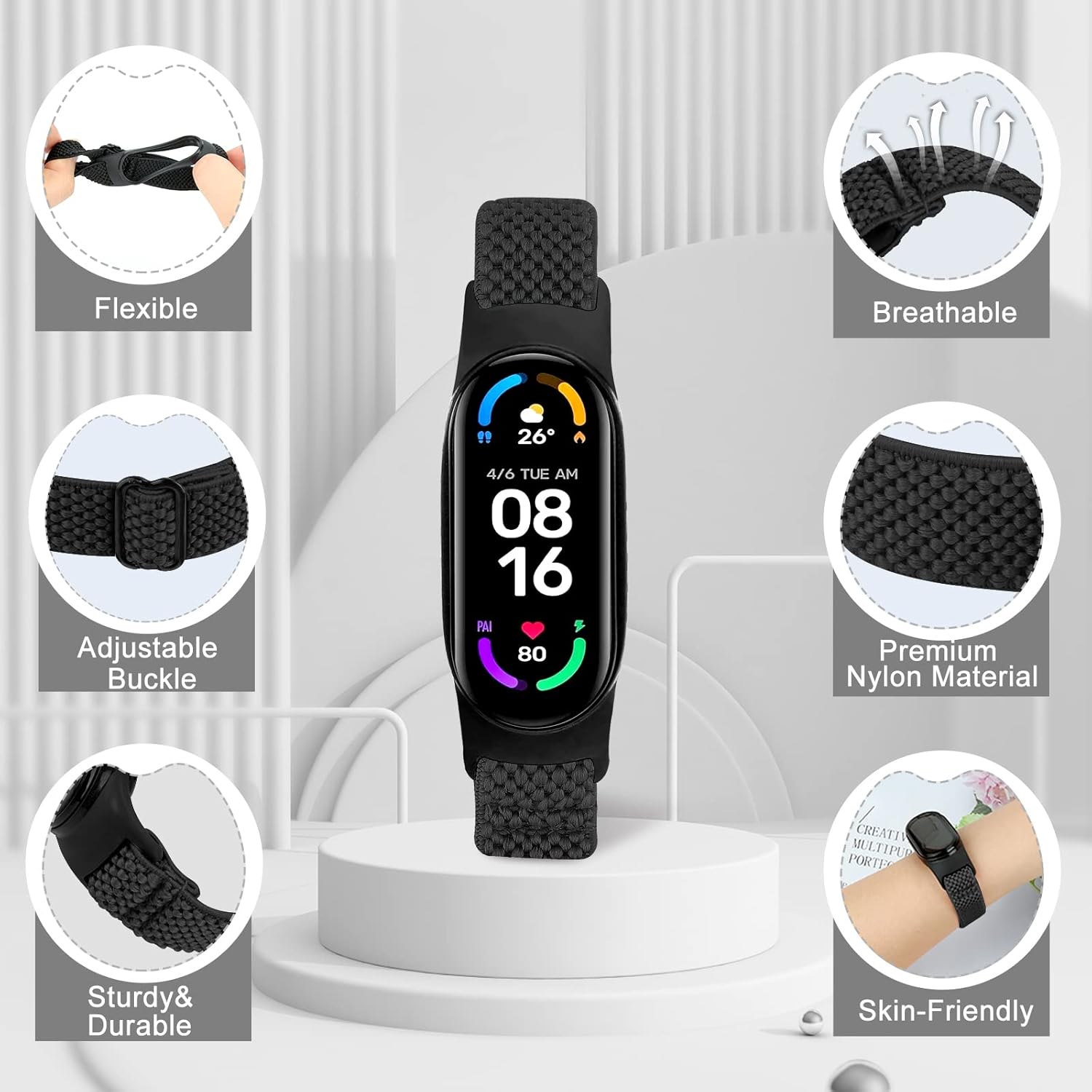 Enkic Elastic Adjustable Watch Straps, Compatible with Xiaomi Mi Band 7/6/5 - Image 4
