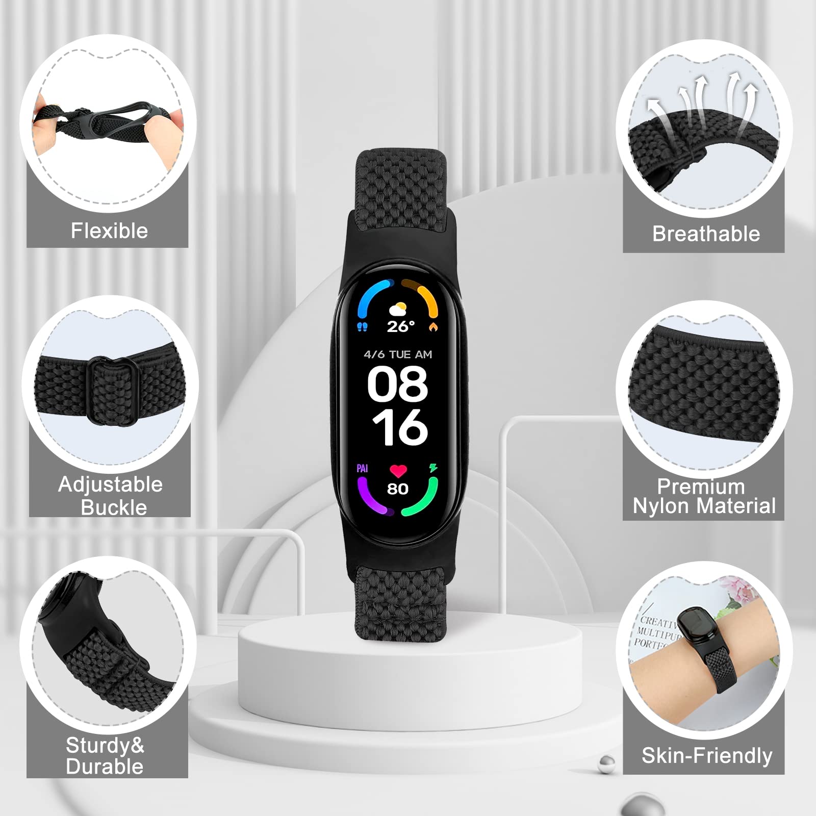 Elastisches Nylon-Armband Für Xiaomi Mi Band 7/6/5/4 – Geflochten, Dehnbar, In 16 Farben, Einfach Zu Wechseln