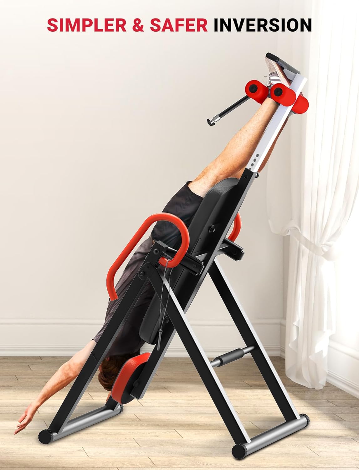 User inverting on the Dripex Inversion Table, demonstrating a simpler and safer inversion experience.