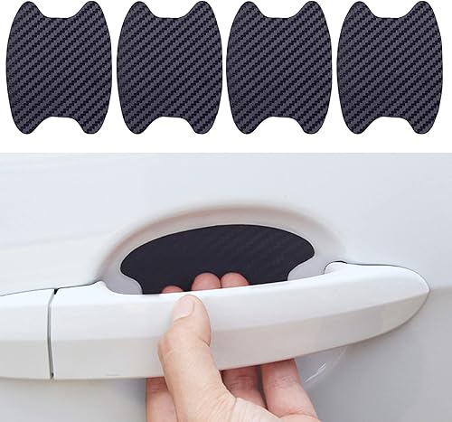 4 calcomanías para manija de puerta de automóvil, fibra de carbono 3D, antiarañazos, protector de taza de puerta de automóvil, sin marcas, película