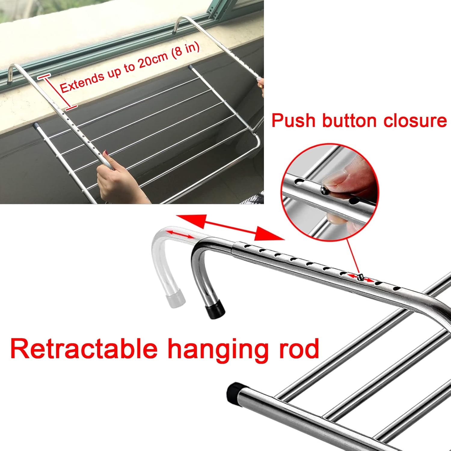 Stainless Steel Clothes Hanger Rack Folding Towel Rack Indoor Outdoor Clothes Drying Racks Adjustable Clothes Hanger Holder Multifunction Towel Rack Flower Stand for Windowsill Railings