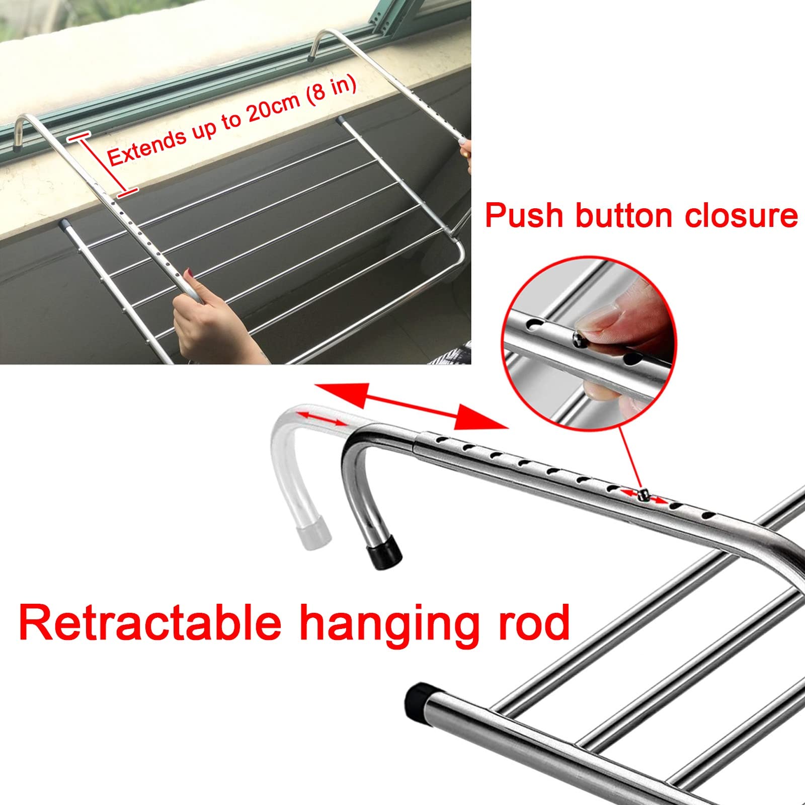 Balkon Wäschetrockner Klappbar Wäscheständer Hängetrockner Aus Edelstahl 50cm 70cm 80cm Trockner Robust Und Stabil Einstellbar Haken Belastbarkeit 20kg Trockner Für Bad Wäschekammer