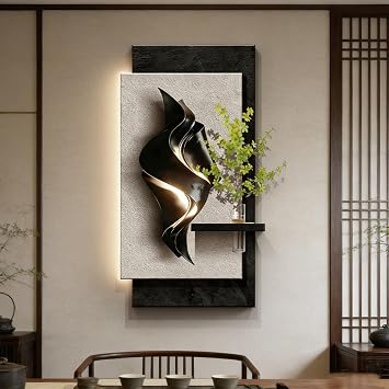 3D Wall Art with LED Light, Sandstone Relief Wall Sculpture, Modern Lighted Wall Decor for Living Room, Hallway, Dining Room, Bedroom