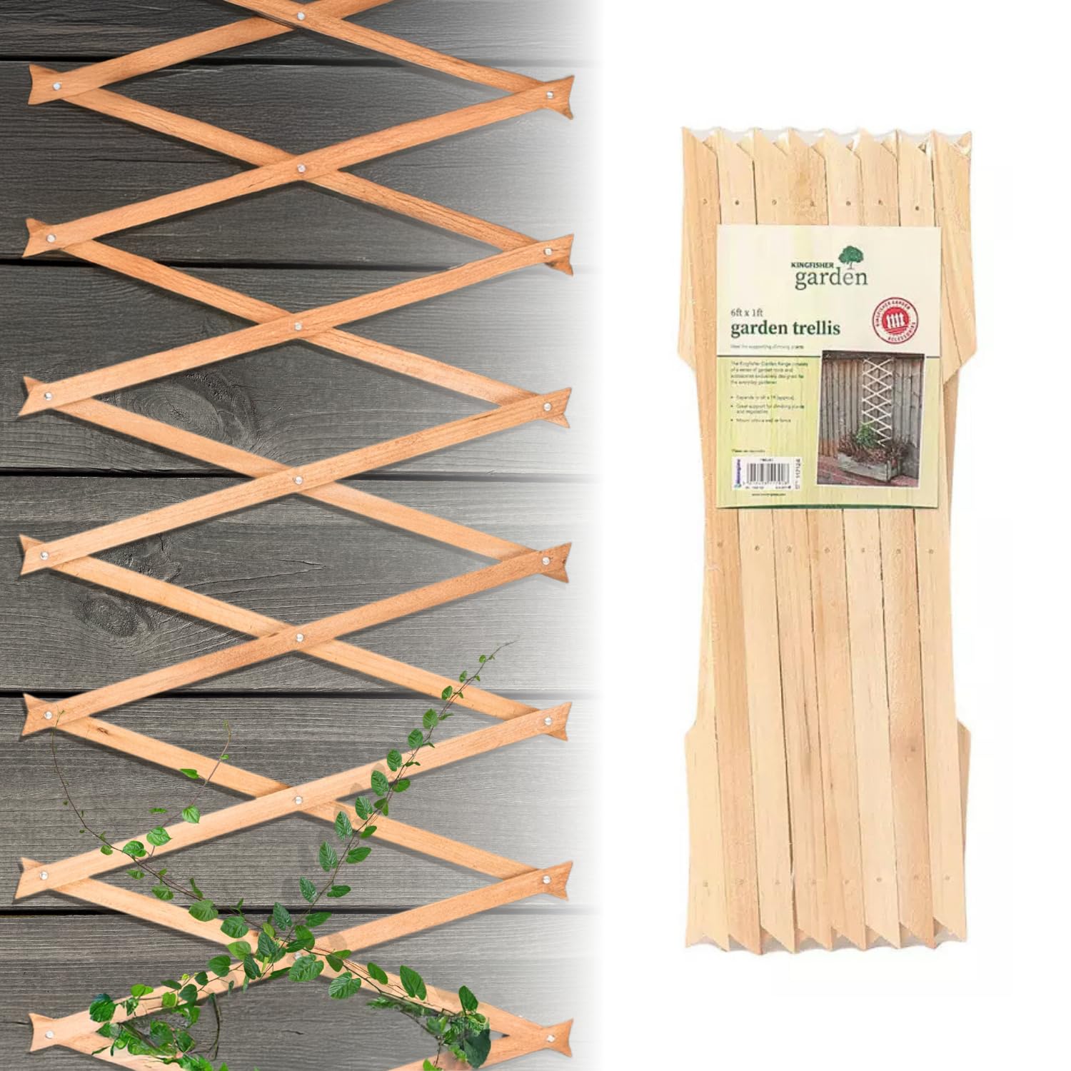 Garden Mile® 1ft 2ft 3ft Wooden Expandable Garden Trellis Outdoor Expanding Flexible Robust Climbing Plant & Vegetable Support Natural Wood Garden Lattice (6ft x 1ft)