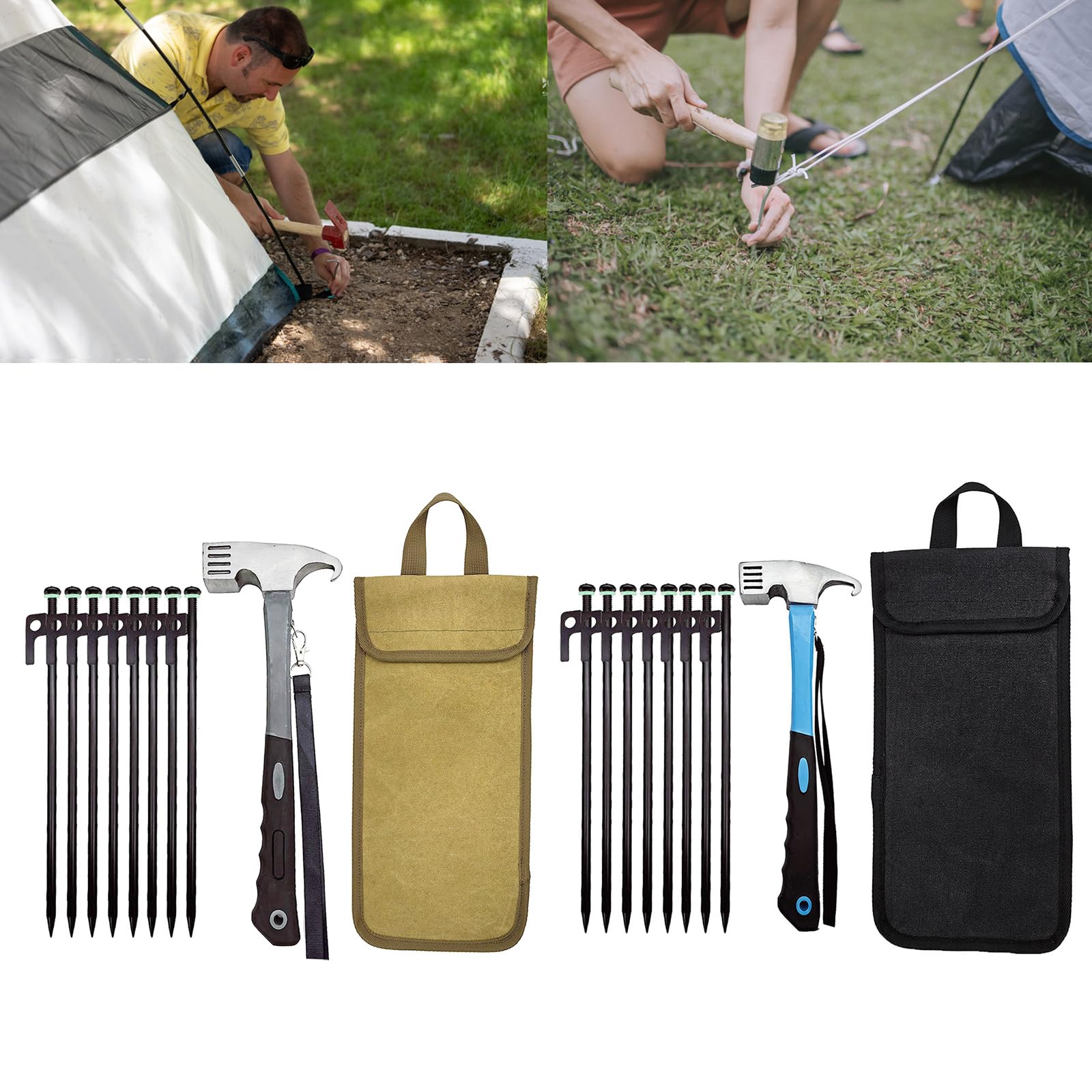 8 Stück Heringe für Vordächer, fluoreszierender Zelthering, Garten Rasenhering mit Hammer, Outdoor Camping Heringe für Befestigungen, Zeltplanen, Markisen, Stahl, robust, mit fluoreszierendem Reifen