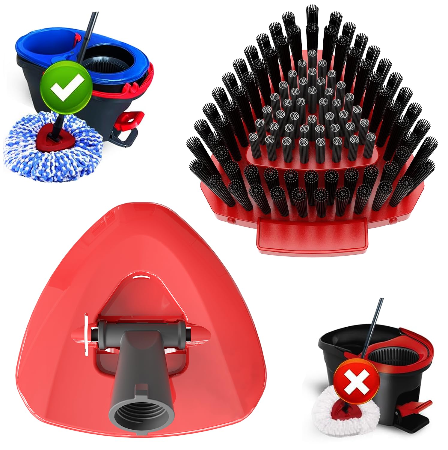 Upgrade Spin Mop Replace Base Scrub Brush Only Compatible with Vileda Rinseclean System, More Layers of Bristles Great for Kitchen, Deck, Bathroom and Shower Floor Scrubber Head Replacement (Small)