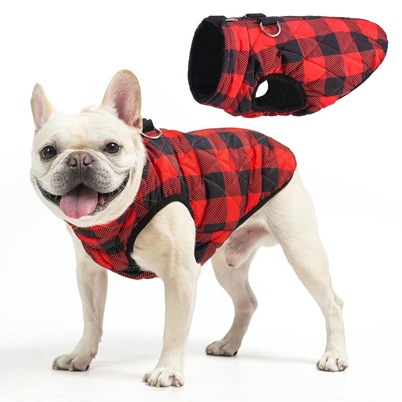 Casaco de inverno para cães com peitoral integrado SCENEREAL #2 Red Plaid-Gloss tamanho L - Regular